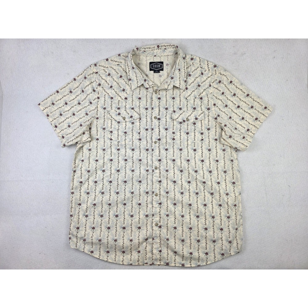 Gibson Trading Company Shirt Mens 2XL Cream Floral Western Pearl Snap